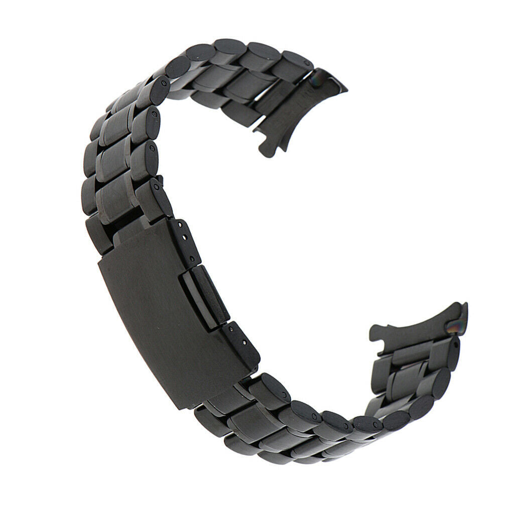 Stainless Steel Bracelet Watch Band Strap Curved End Solid Links Black 20mm