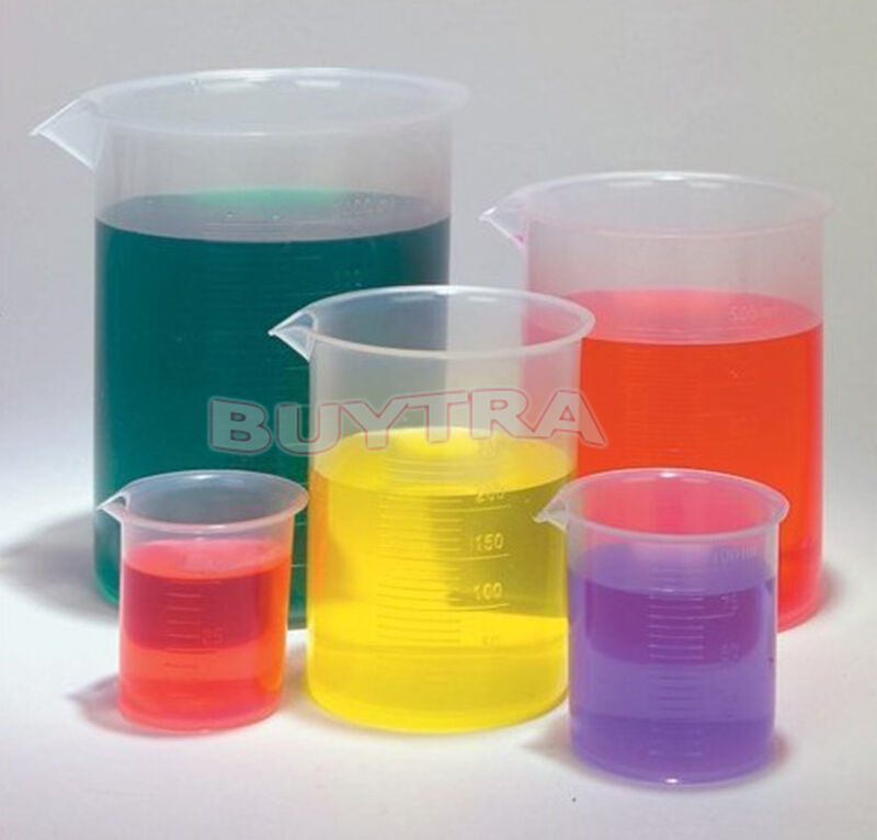 Trendy Lab Supplies Plastic Clear Beaker Set of 5- 50 100 250 500 1000ml  BDAU