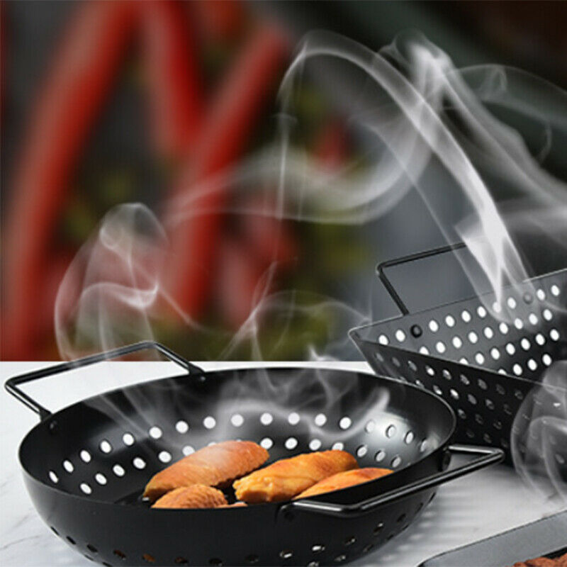 Square Grill Wok with Handle,BBQ Accessory Barbecue Tools for Stir Fry,ShrimG8P2