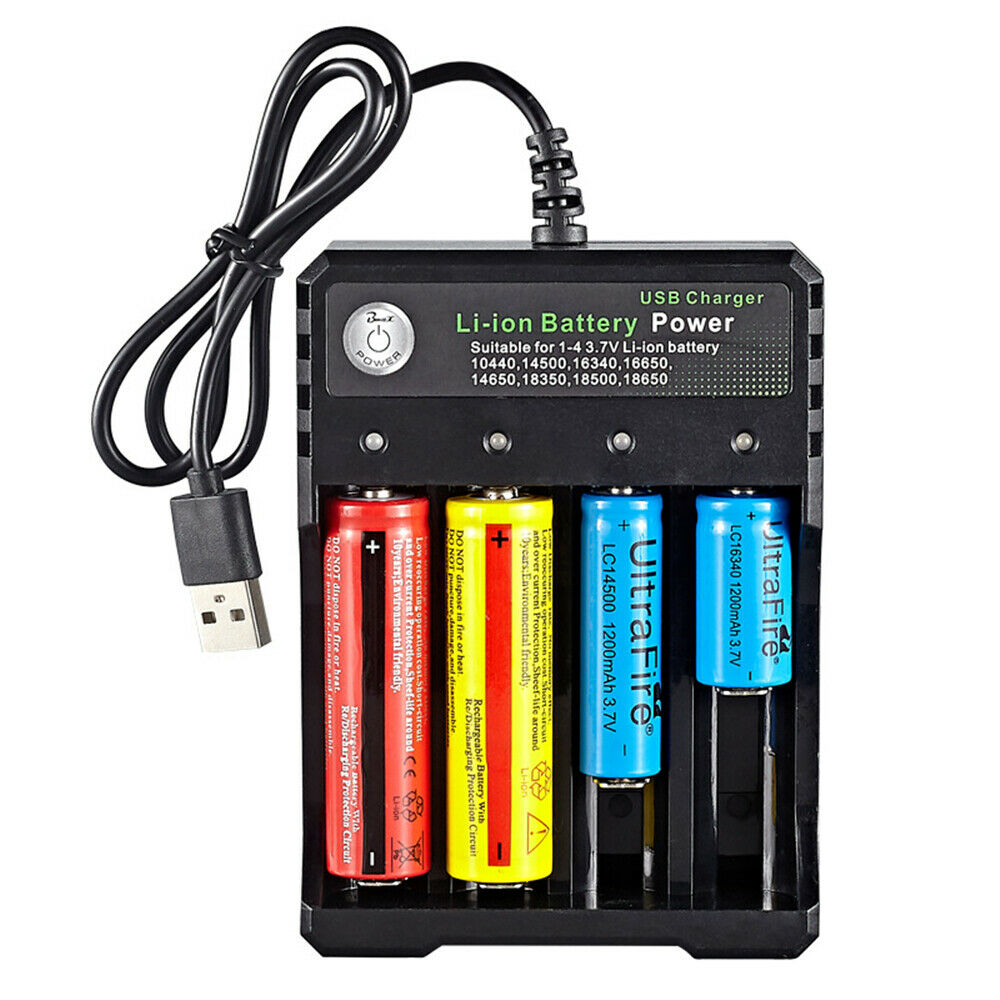 18650 Charger 4-Slot Li-Ion Lithium Battery Player Amplifier USB Charging Stand