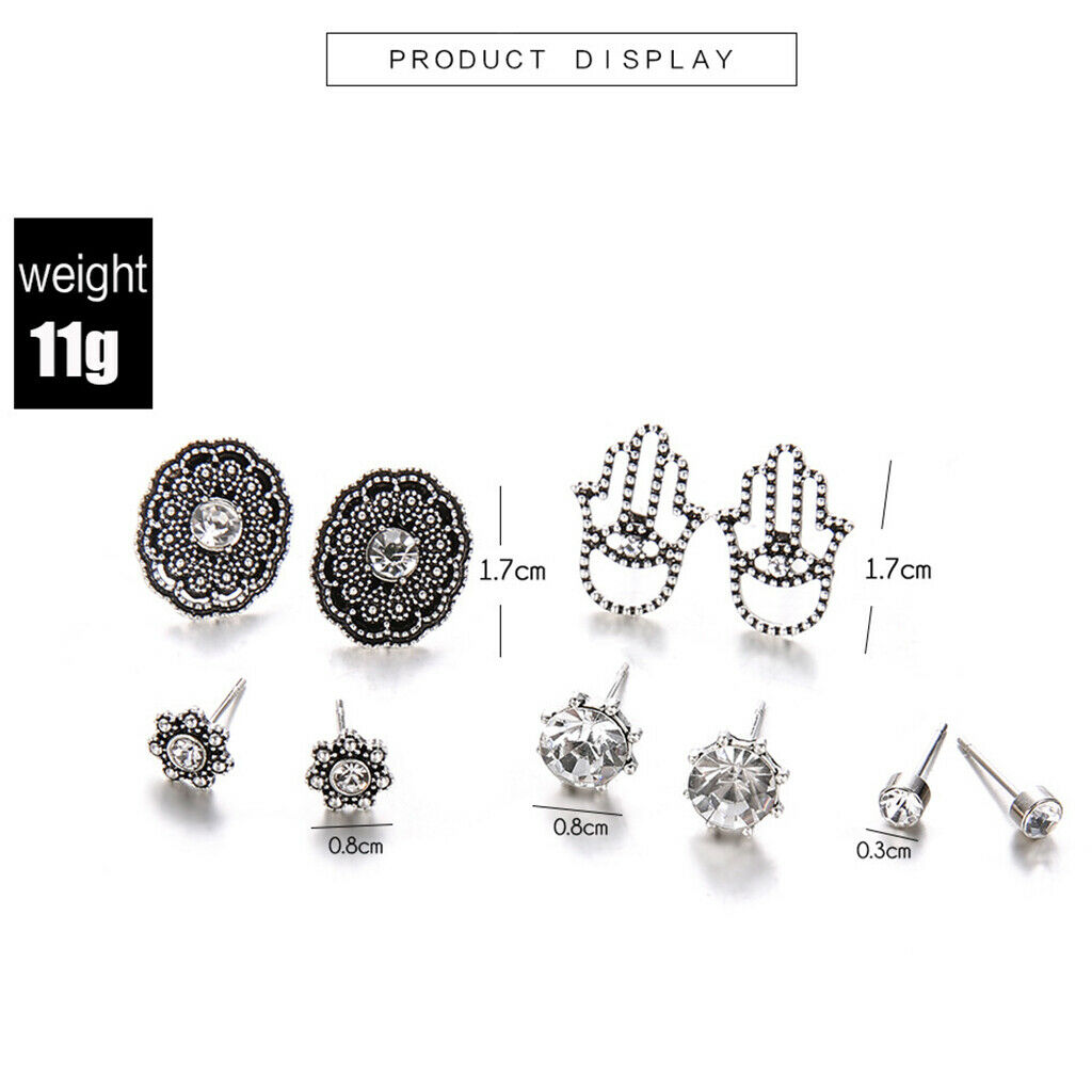 10pcs Retro Boho Carved Flowers Crystal Palms Floral Earrings Jewelry Sets