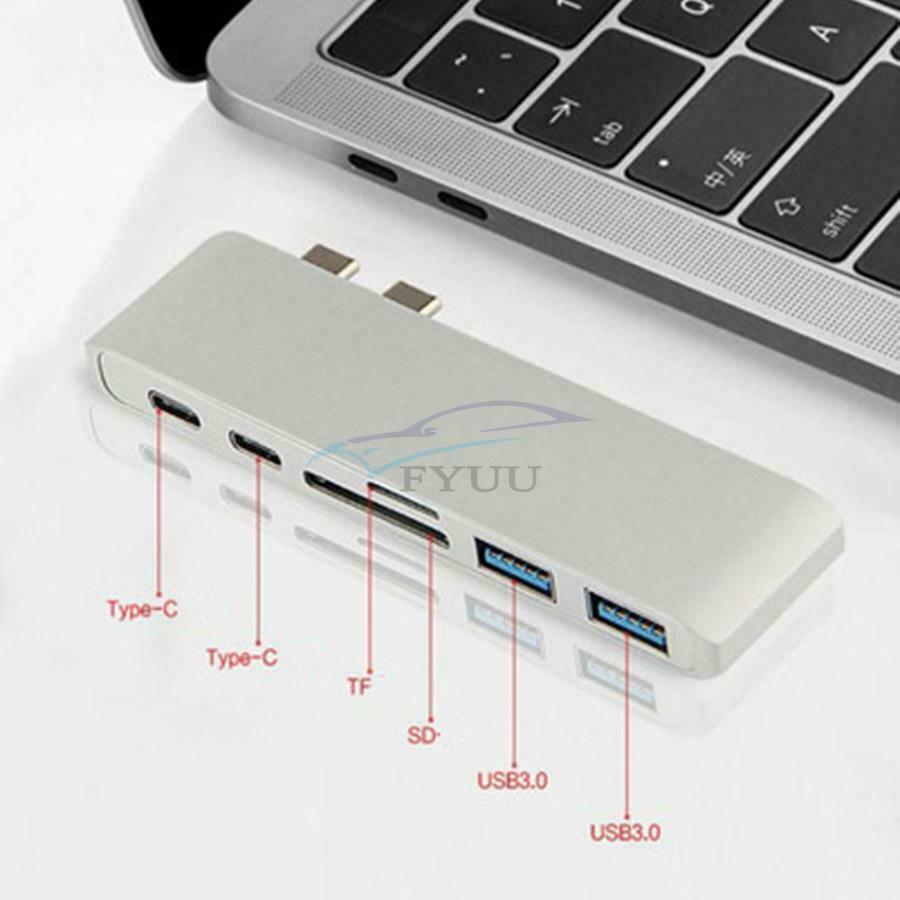 1Piece 60W Double USB3.0 Female Ports Type-C HUB 6in1 Cable Connector Converter