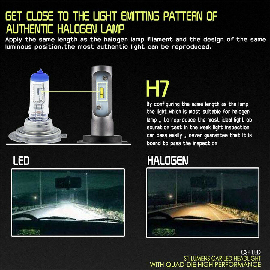 2018 NEW H7 LED CAR HEADLIGHT KIT BULB 6500K REPLACEMENT HID XENON White 8000LM