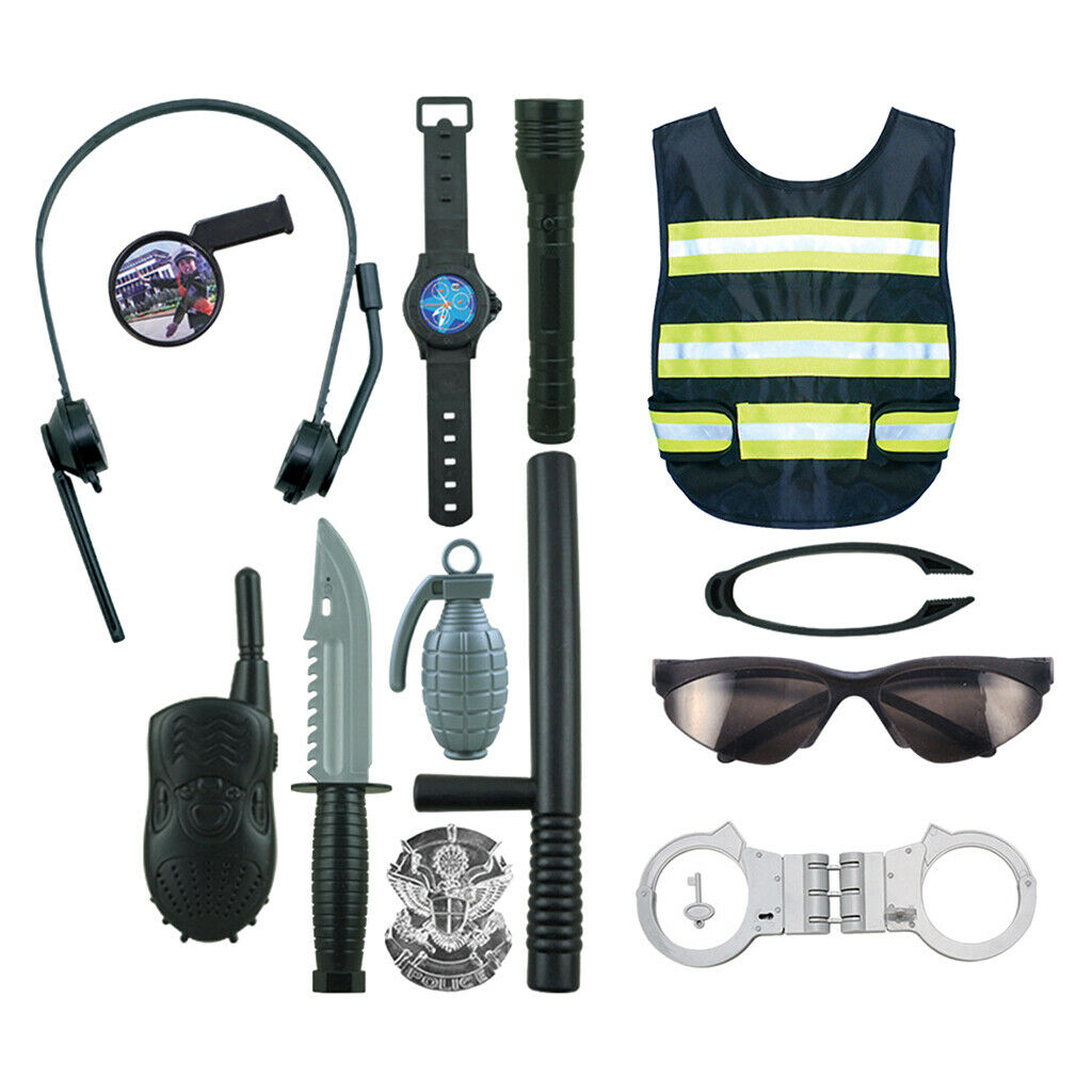 Kids Policemen Officer Vest Grenades Halloween Pretend Play Parts Gifts Set