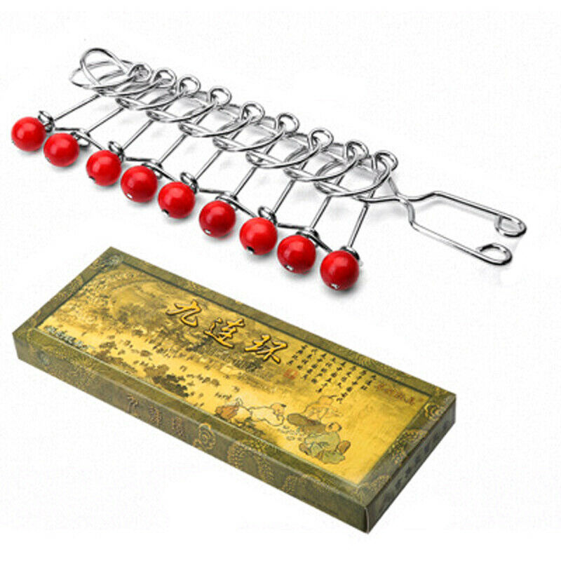 Traditional Brain Teaser Classical Metal 9 Linked Rings Puzzle Toys  CA