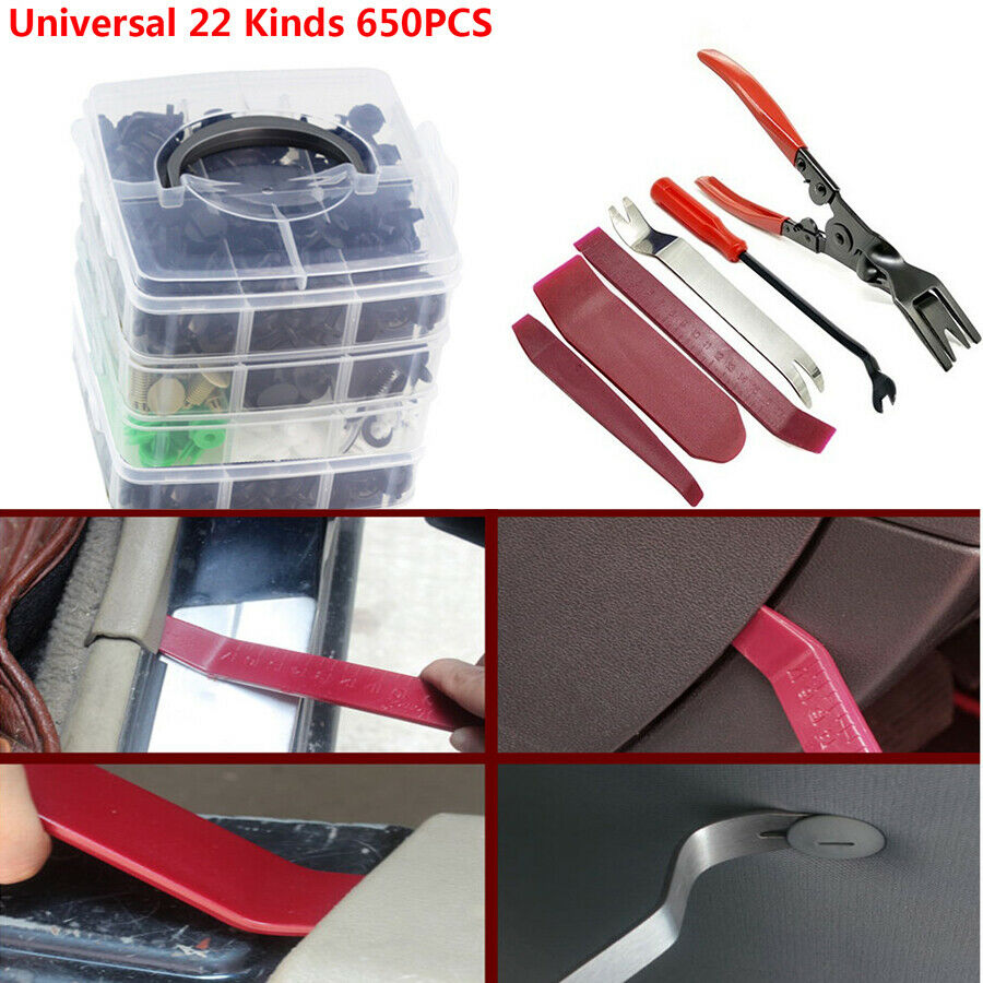 650PC Car Door Panel Bumper Fender Fastener Clips Retainer Rivet & Removal Tools