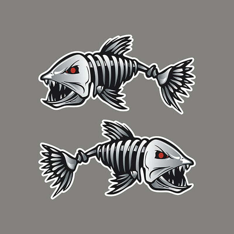 2 Pieces Skeleton Fish Stickers Graphics Accessories for Kayak Fishing Bo.l8