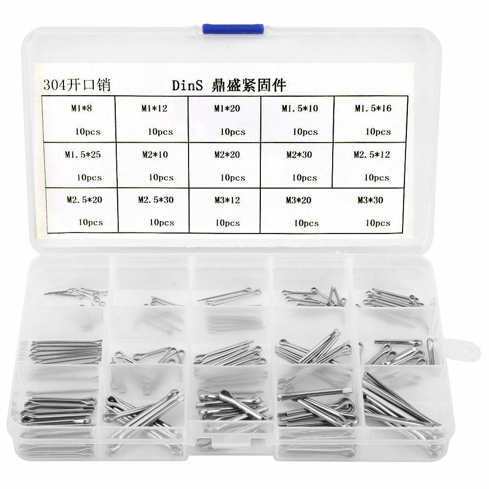 Assorted Metric A2 Stainless Steel Split Pins Split Cotter Pins Kit of 150 Pcs