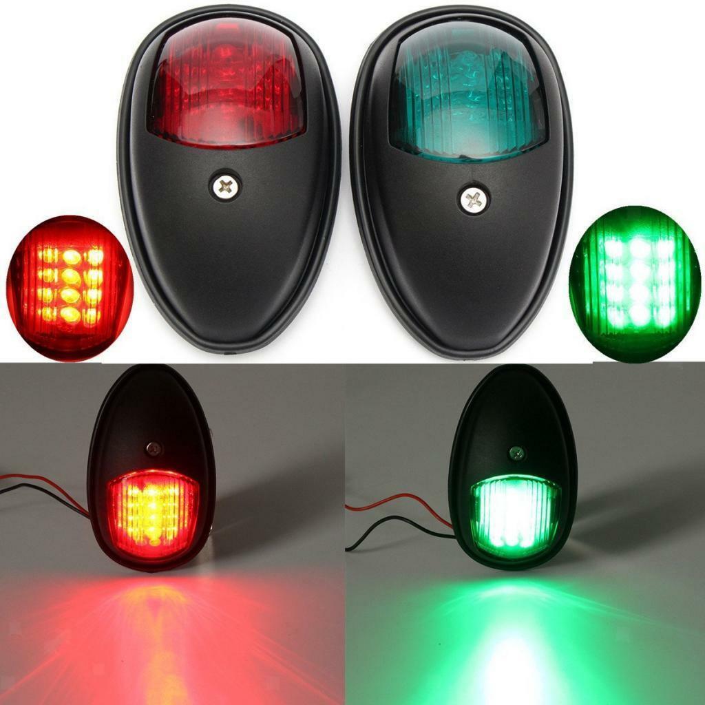 2 Piece Boat Red Green LED Navigation Lights Maritime Port Starboard Black