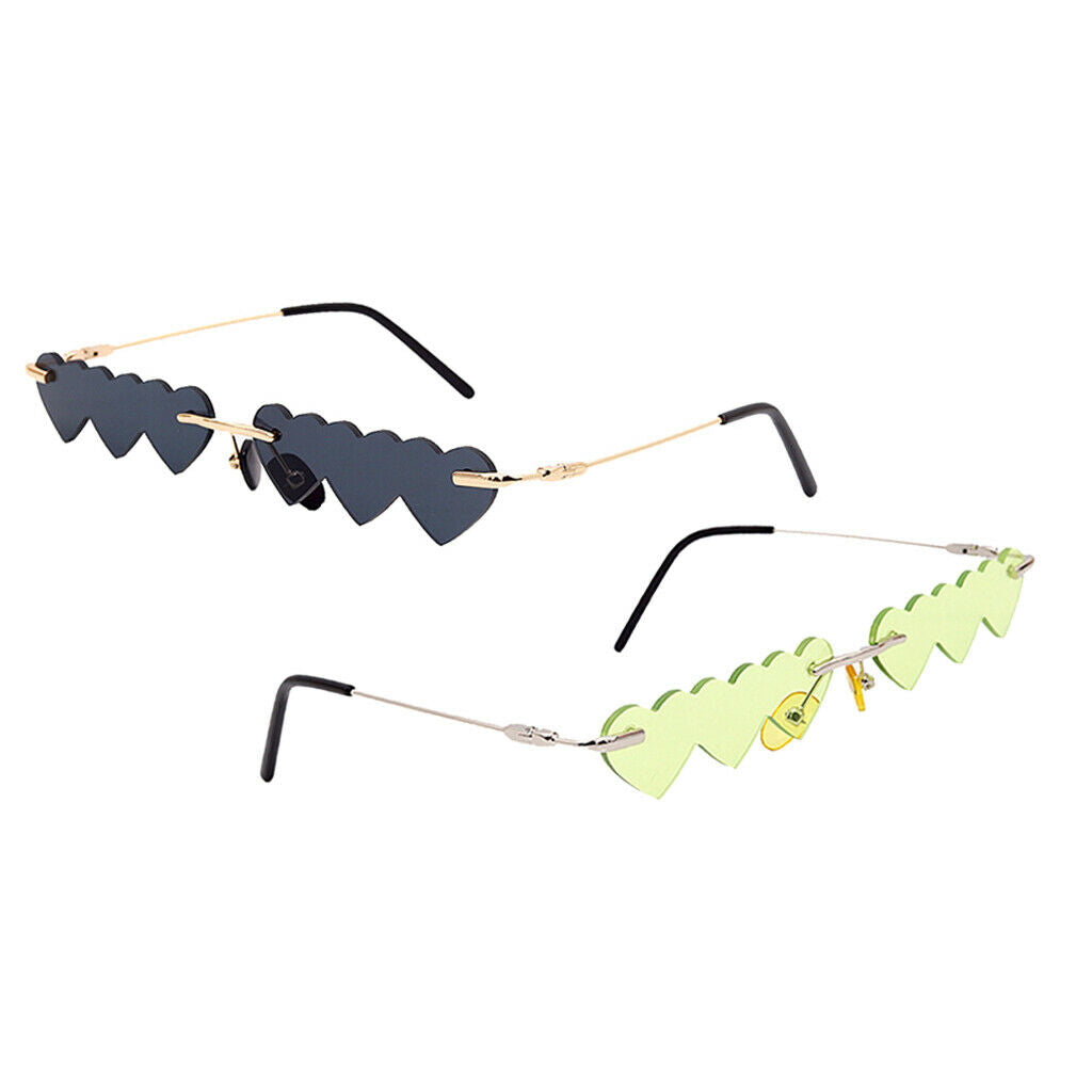 2pcs Rimless Love Heart Sunglasses Luxury Designer Outdoor Sun Glasses
