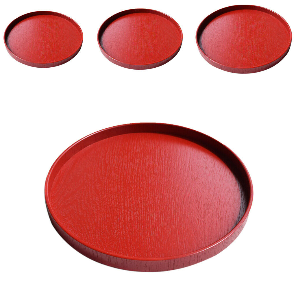 2x Wooden Serving Trays Salad Plate Red 21cm