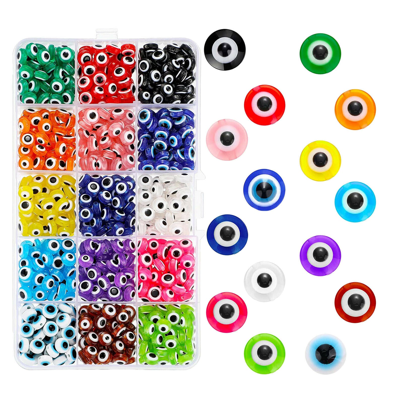 450Pack Evil Eye Lampwork Beads 8mm Round Stripe Spacer Beads Charms DIY