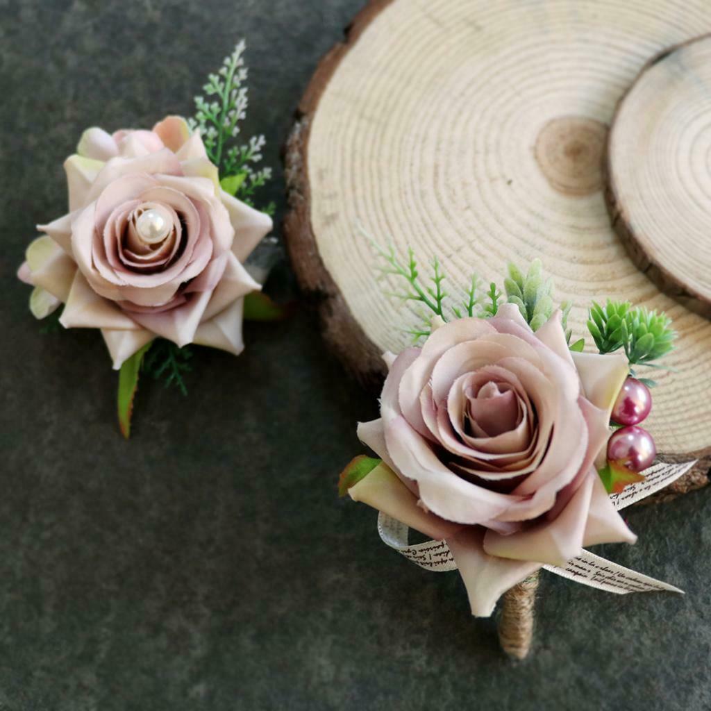 Set of 2 Boutonniere Roses Wrist Corsage Best Brides Wedding Accessories