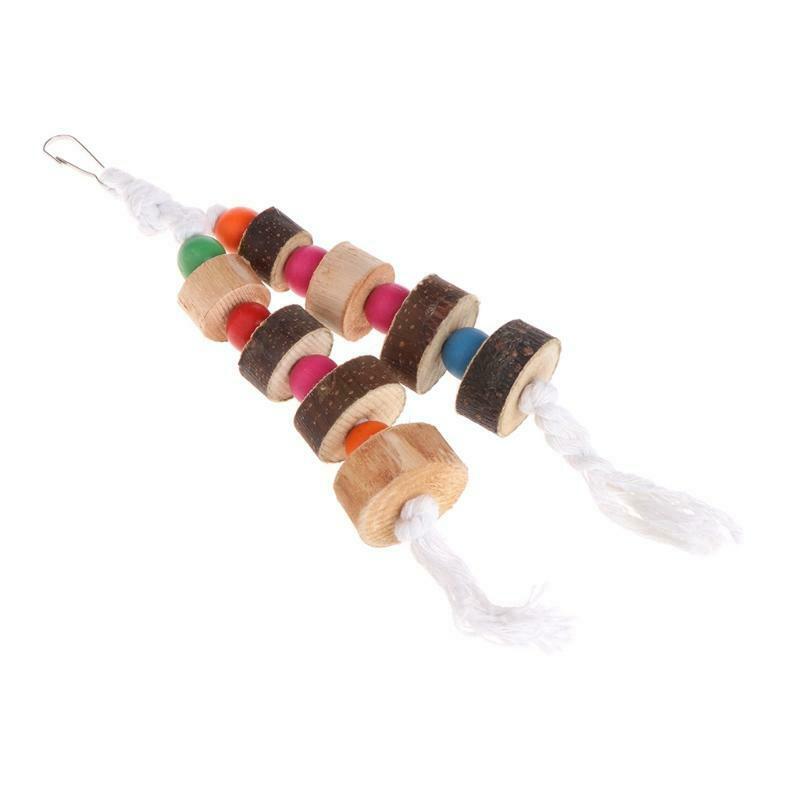 Natural Wooden Birds Parrot Colorful Toys Chew Bite Hanging Cage Balls Two Ropes