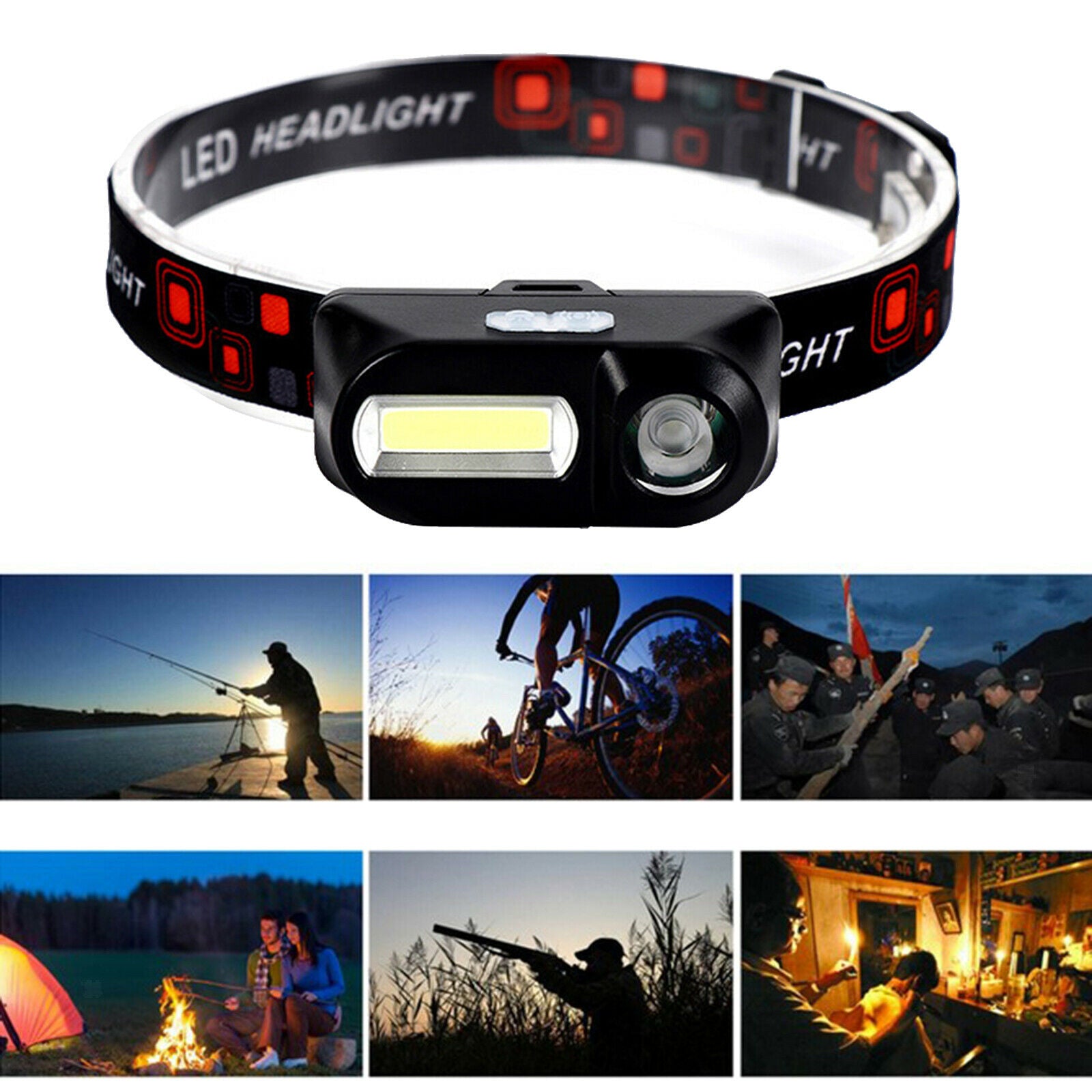 LED Outdoor Headlight USB Outage Head Torch Head Light Emergency Headlamp