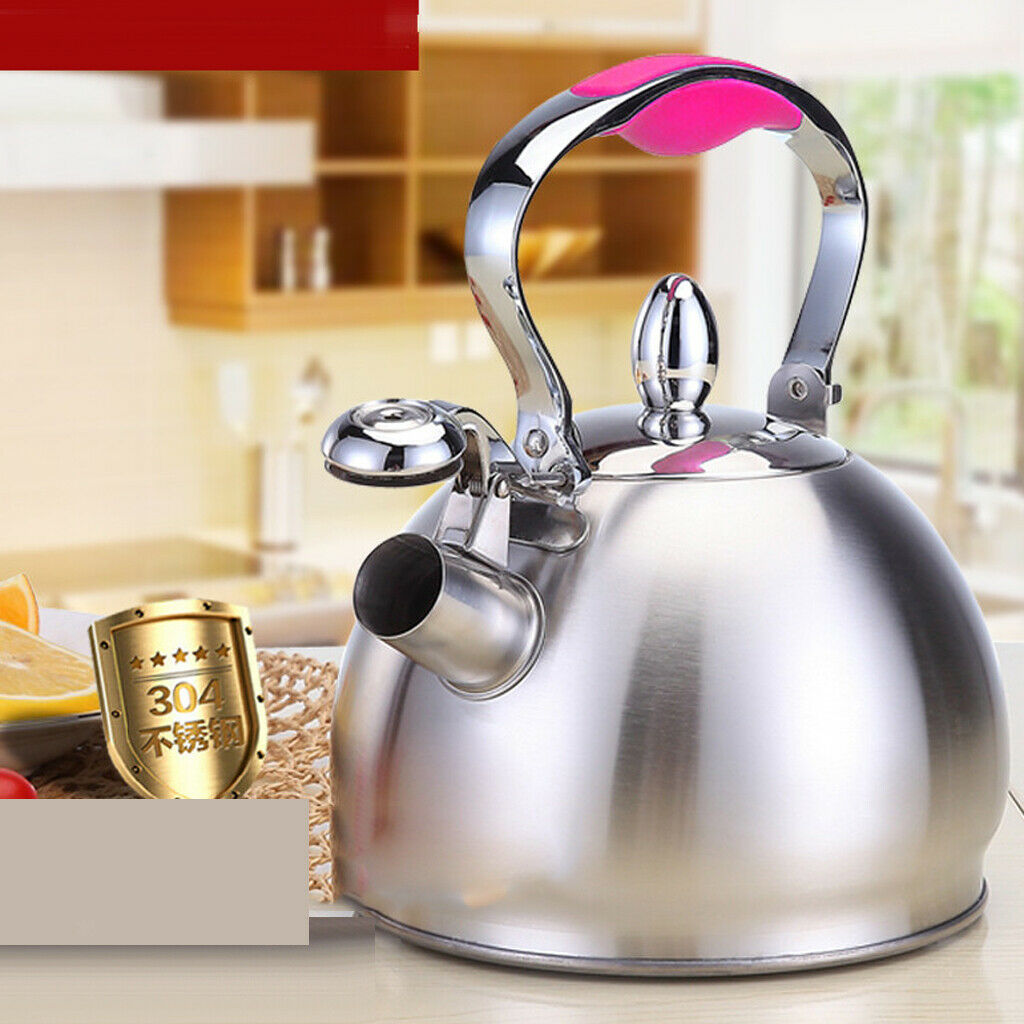 Stainless Steel Dishwasher Safe Whistling Coffee and Tea Kettle, 2.5 Liter, Pink