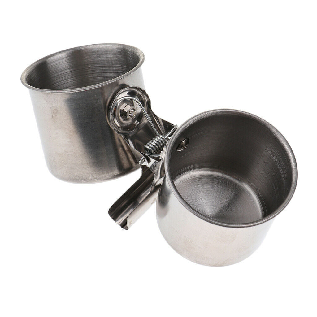 Food water feeding bird double cup with clip stainless steel