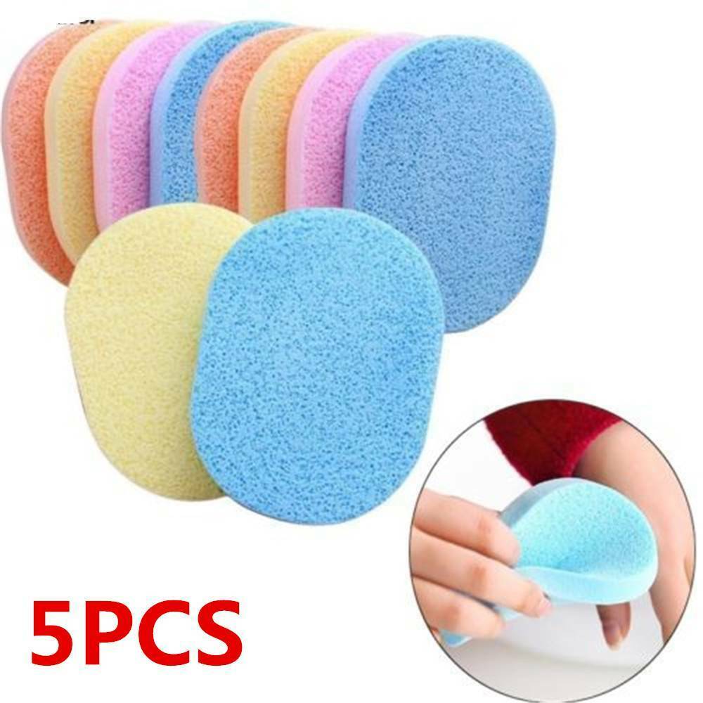 5pcs Soft Facial Wash Pad Makeup Remover Cleaning Sponge Puff Exfoliator Scrub