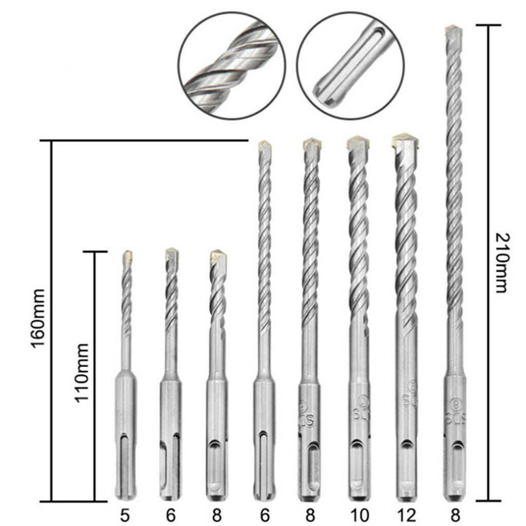 8 Pack Rotary Hammer SDS Plus Drill Bits For Concrete
