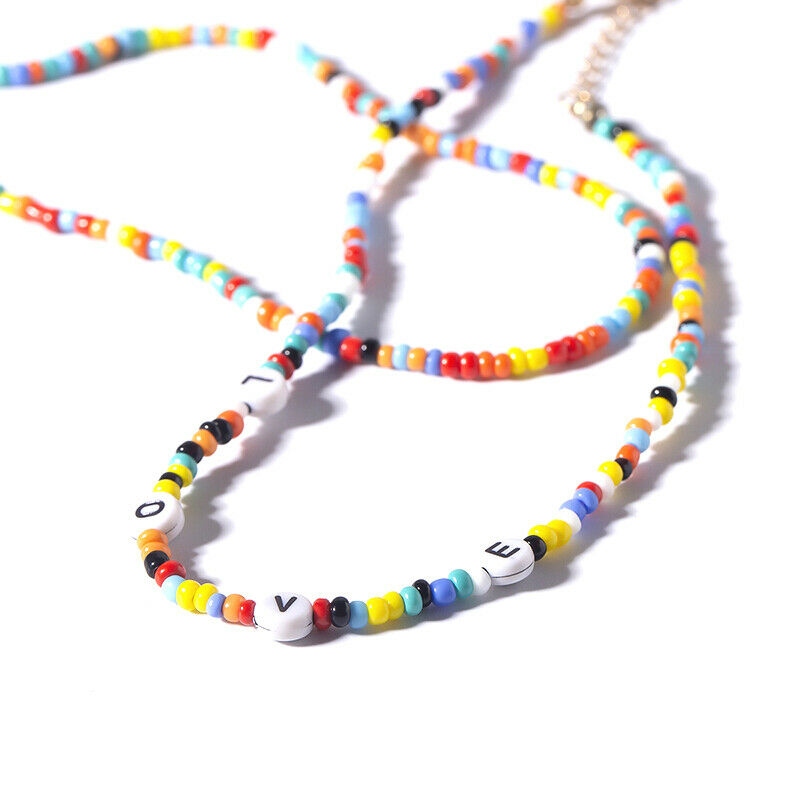 Boho Women Handmade DIY Beaded Letter Choker Necklace Charm Chain Jewelry Gif Rf