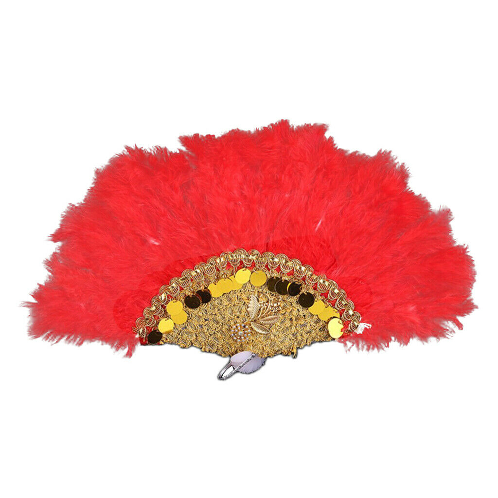 Flapper Sequins Feather Fan Retro Style Handheld Fan Dance Hand Fan Gifts