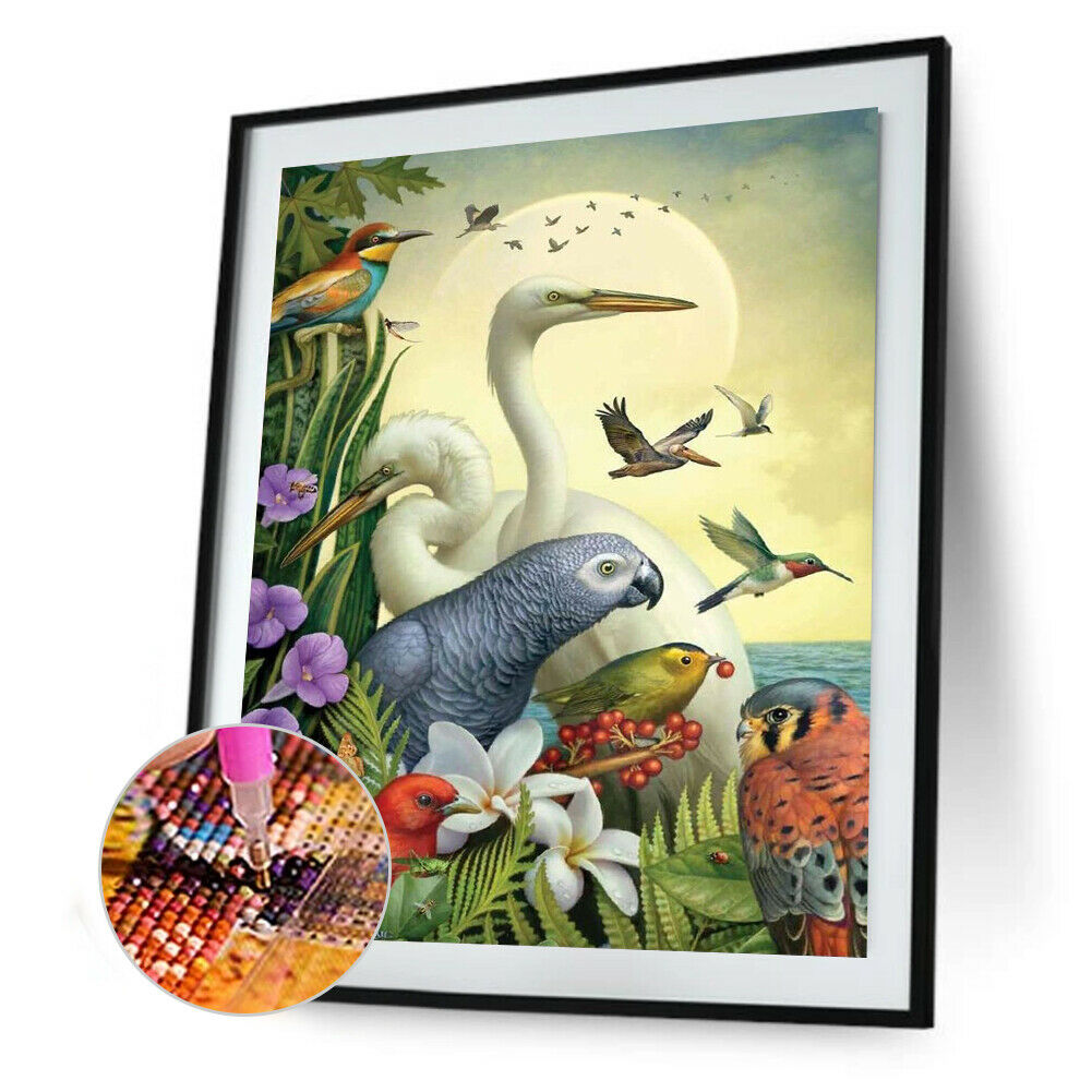 5D DIY Diamond Painting Full Round Drill Moon Birds Picture of Rhinestone @