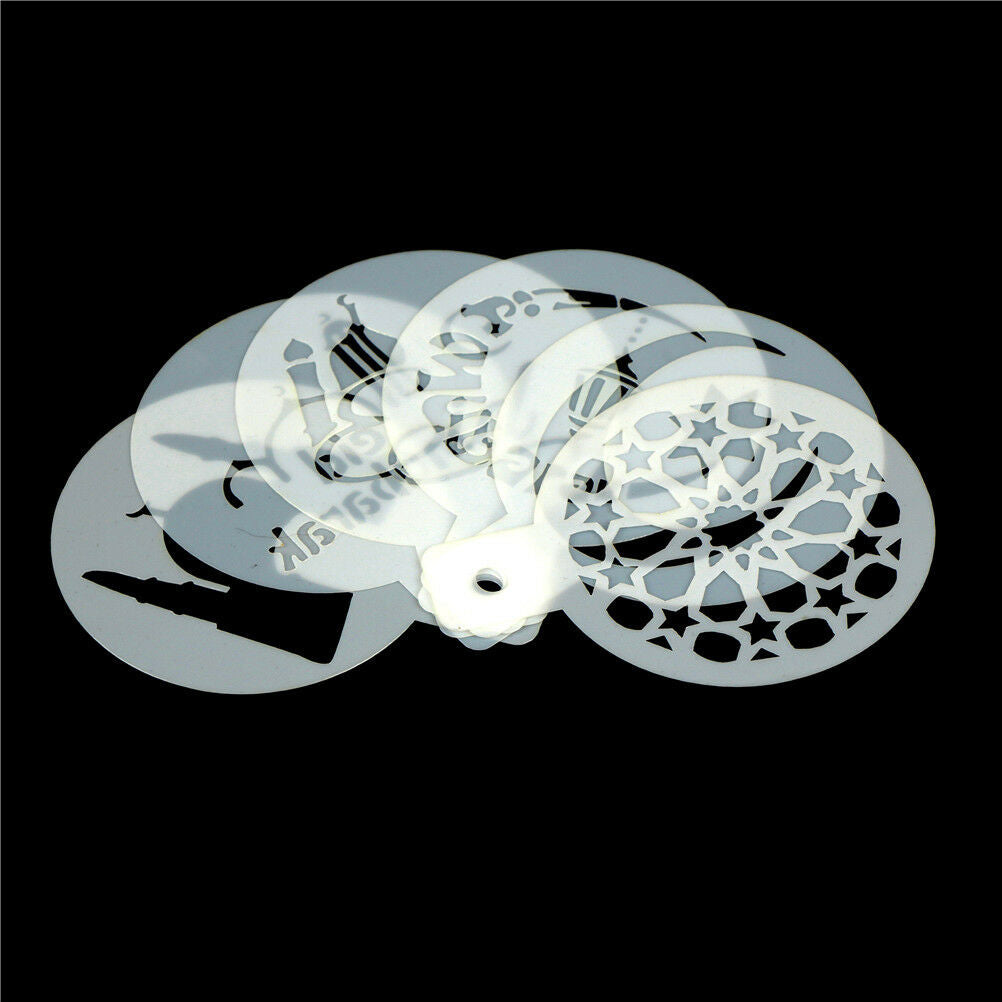 6pcs/set Ramadan Eid Mubarak lamp Design Coffee Stencils Cake Template Too.l8