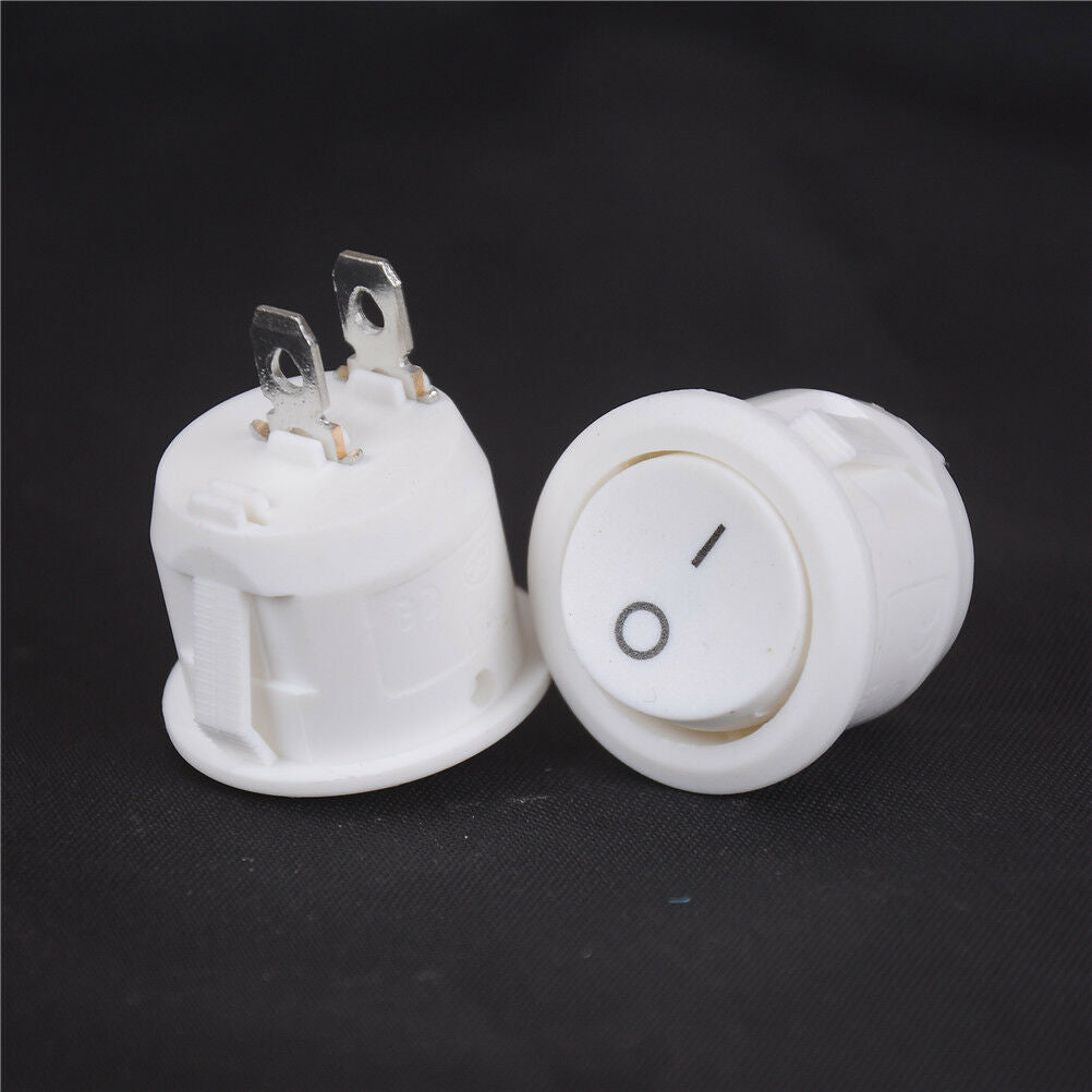 5x Mini Round White 2 Pin Terminal SPST ON-OFF Rocker Switch Snap-in 20mm 12V WF