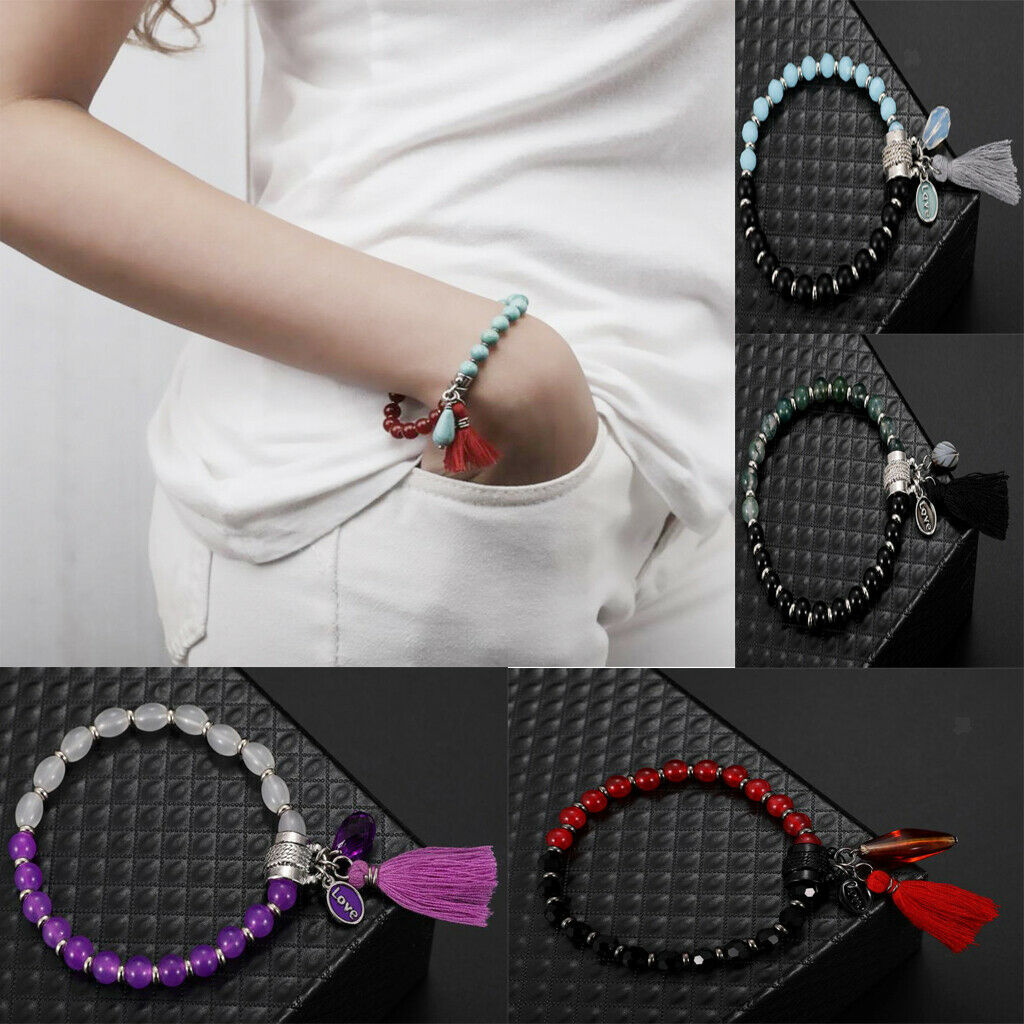 Unique Women's Beaded Bracelet Love Charm Joint Beads Tassel Bracelet Red+Blue