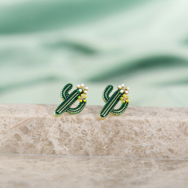 Fashion Green Cactus Earrings Plant Stud Ear Women Jewelry Summer Girl GiftB Ad