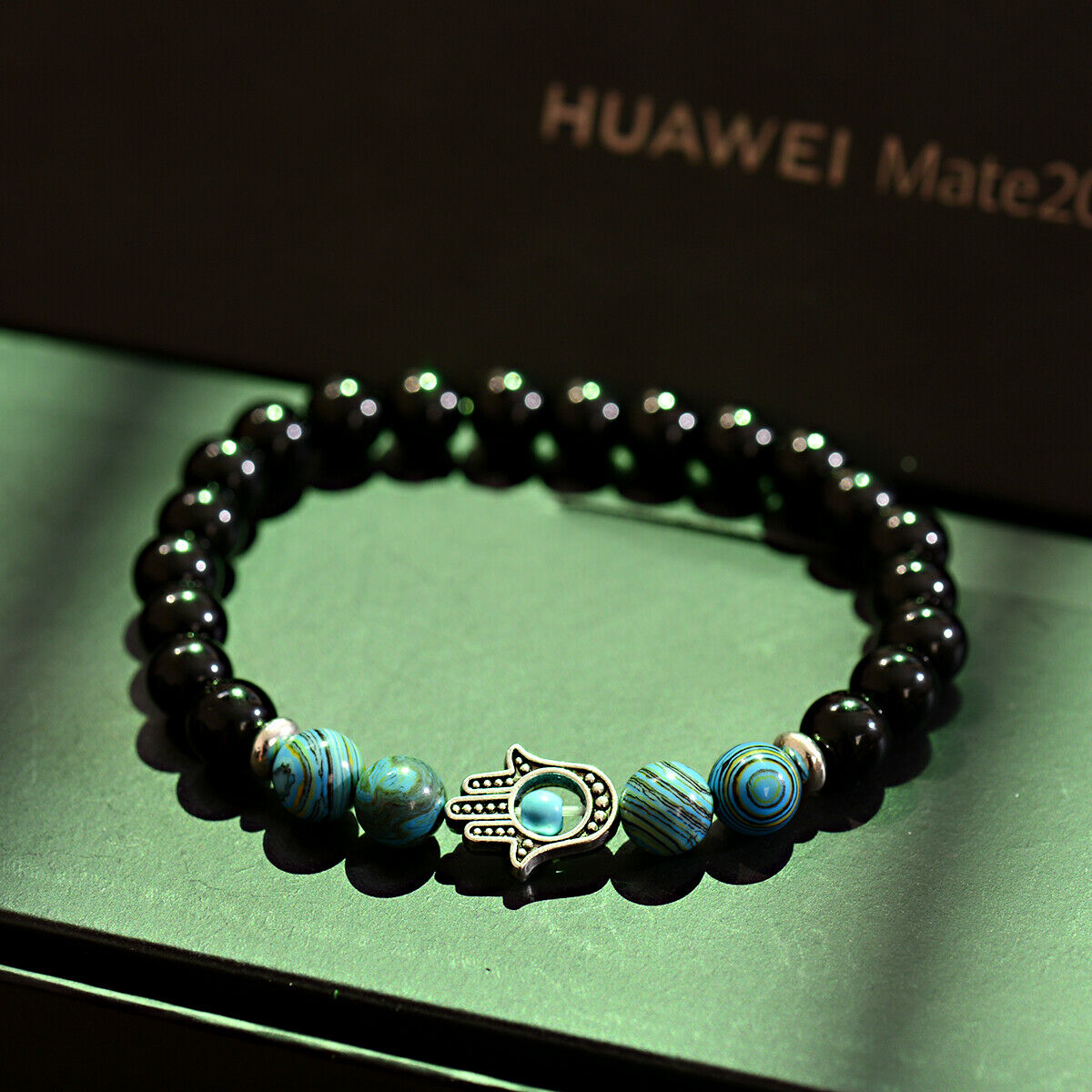 New Fashion Man Malachite Bracelets Lava Stone Stretch Hand Of Fatima Hamsa Hand