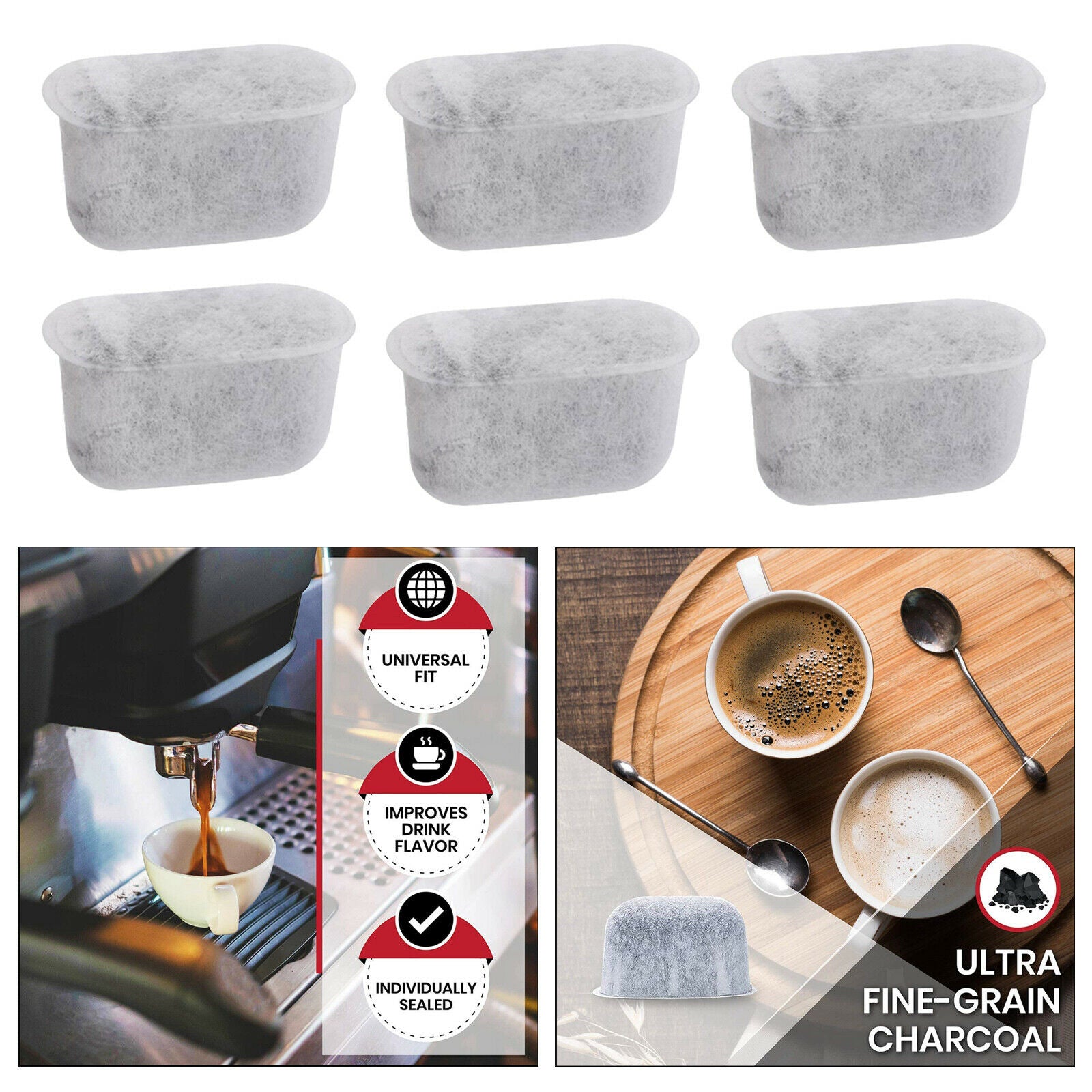 6 Pack Charcoal Water Filters for Cuisinart Coffee Machines Easy to Replace
