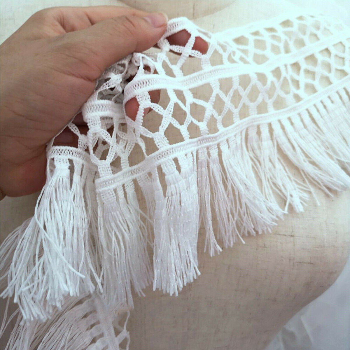 1M Hallow Tassel Venise Lace Fringe Applique Lace Collar Sewing DIY Trim Craft