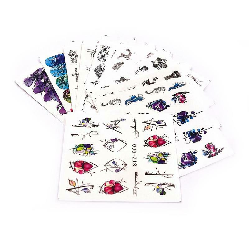 14 Sheets Ink Flower Water Transfer Nail Art Stickers Decals DIY Manicure Decor