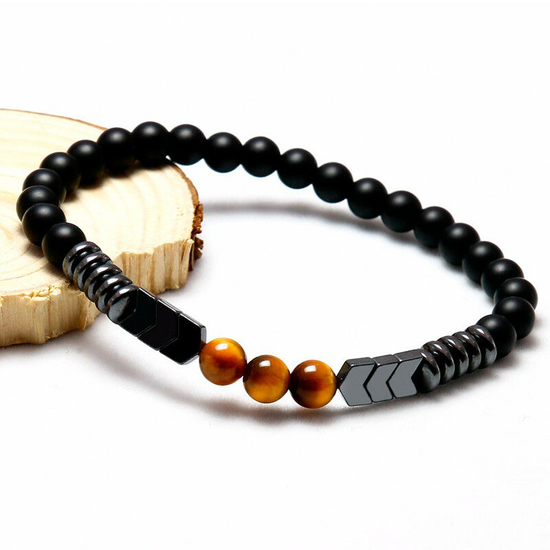 Natural Matte Onyx Bead Hematite Arrow Tiger Eye Stone Energy Bracelet Men Women