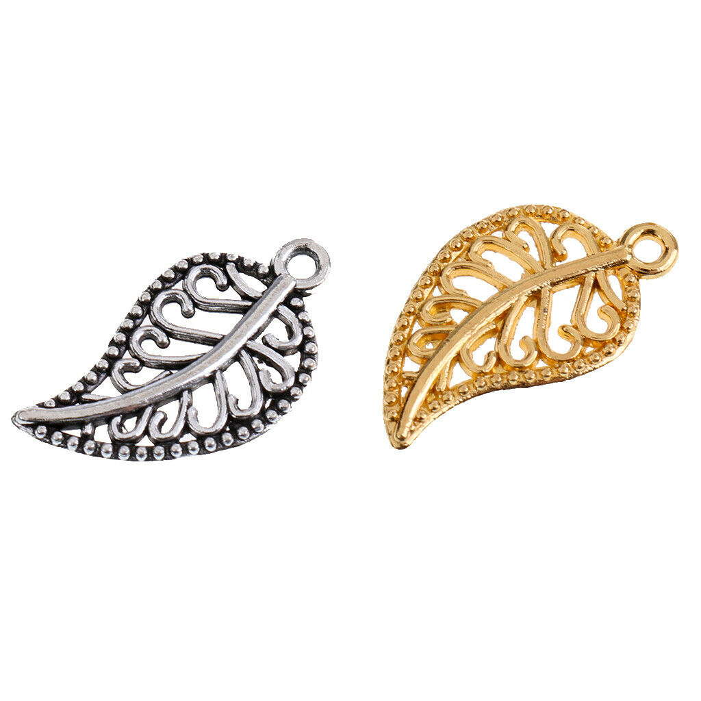 75x Hollow Filigree Leaf DIY Jewellery Making Findings Dangle Charm Pendants