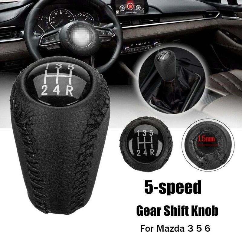 5-Speed Pu Leather Gear Shift Knob Head Shifter Black For Mazda 3 5 6 P8R6R6