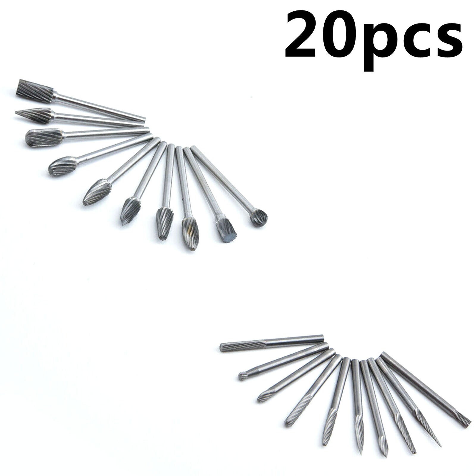 20pcs Tungsten Carbide Rotary Point Burr Die Grinder Shank Set Single Cut Solid