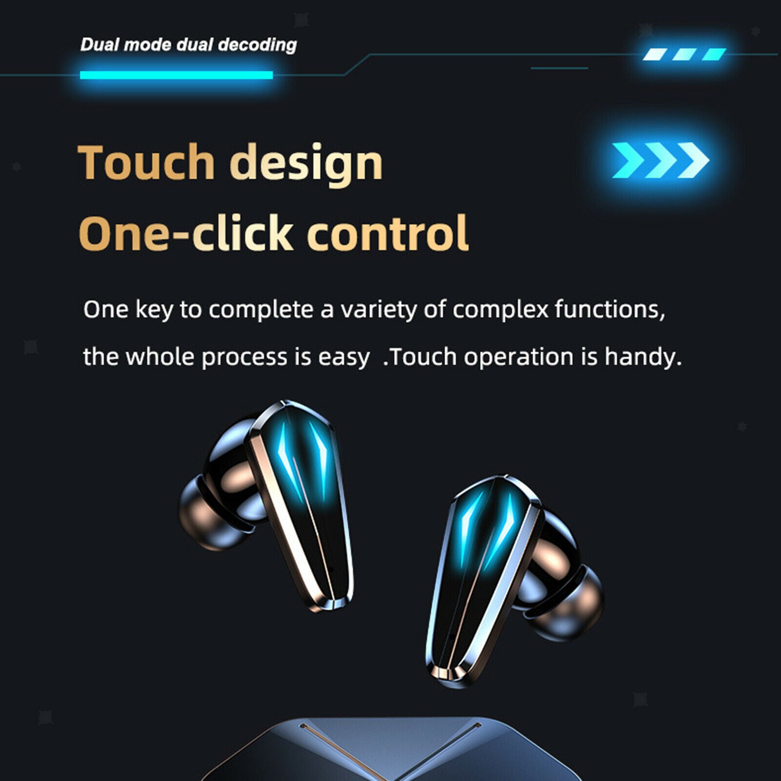 Bluetooth 5.1 Gaming Earbuds Low Latency Headset Touch Control Fitness