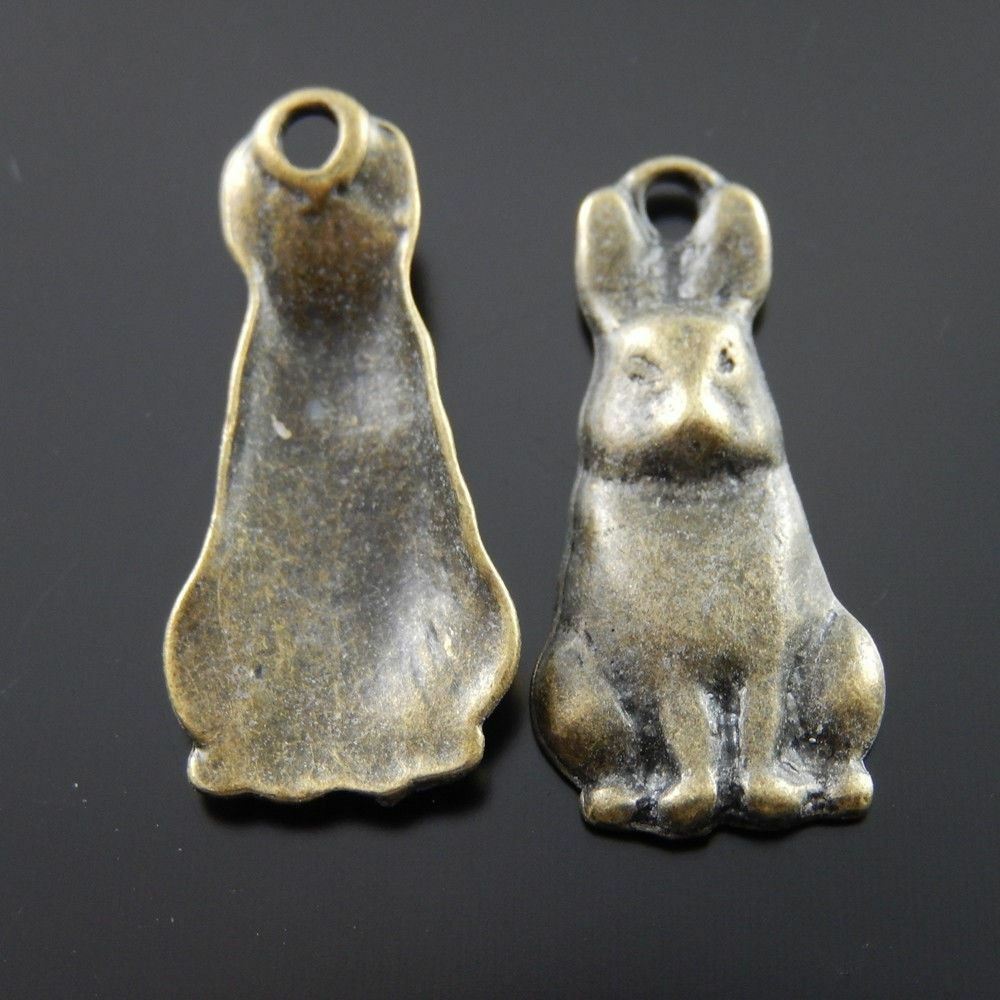 40 pcs Antiqued Bronze Rabbit Alloy Charm Bunny For Pendant Jewelry DIY 21*12mm