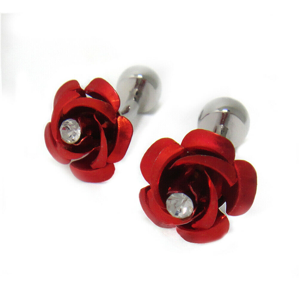 Retro Rose Flower Cufflinks Men Shirt Business Wedding Party Gift Red