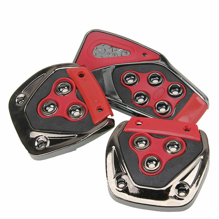 3Pcs Red Black Manual Car Brake Gas Clutch Racing Pedal Pads Cover With Screws