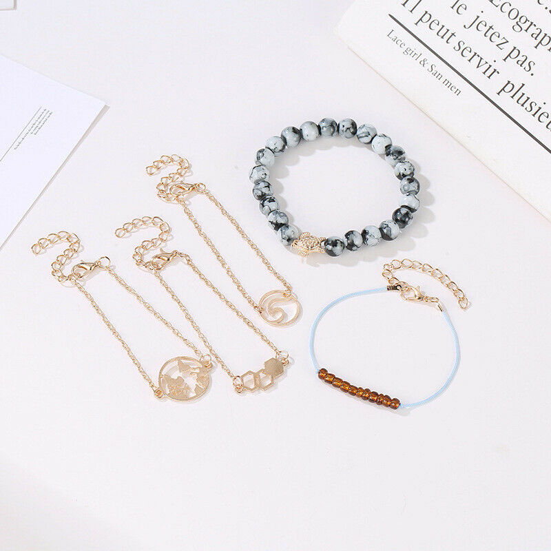5Pcs/set Bohemian Women Tassels Leaves Circular Chains Bangle Jewel.l8