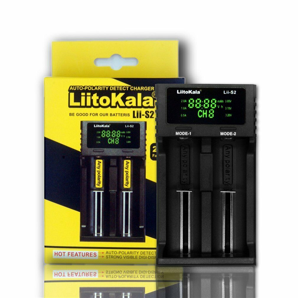 2-Bay Smart Battery Charger Digital Display LiitoKala LII-S2 for 18650 26650 AAA