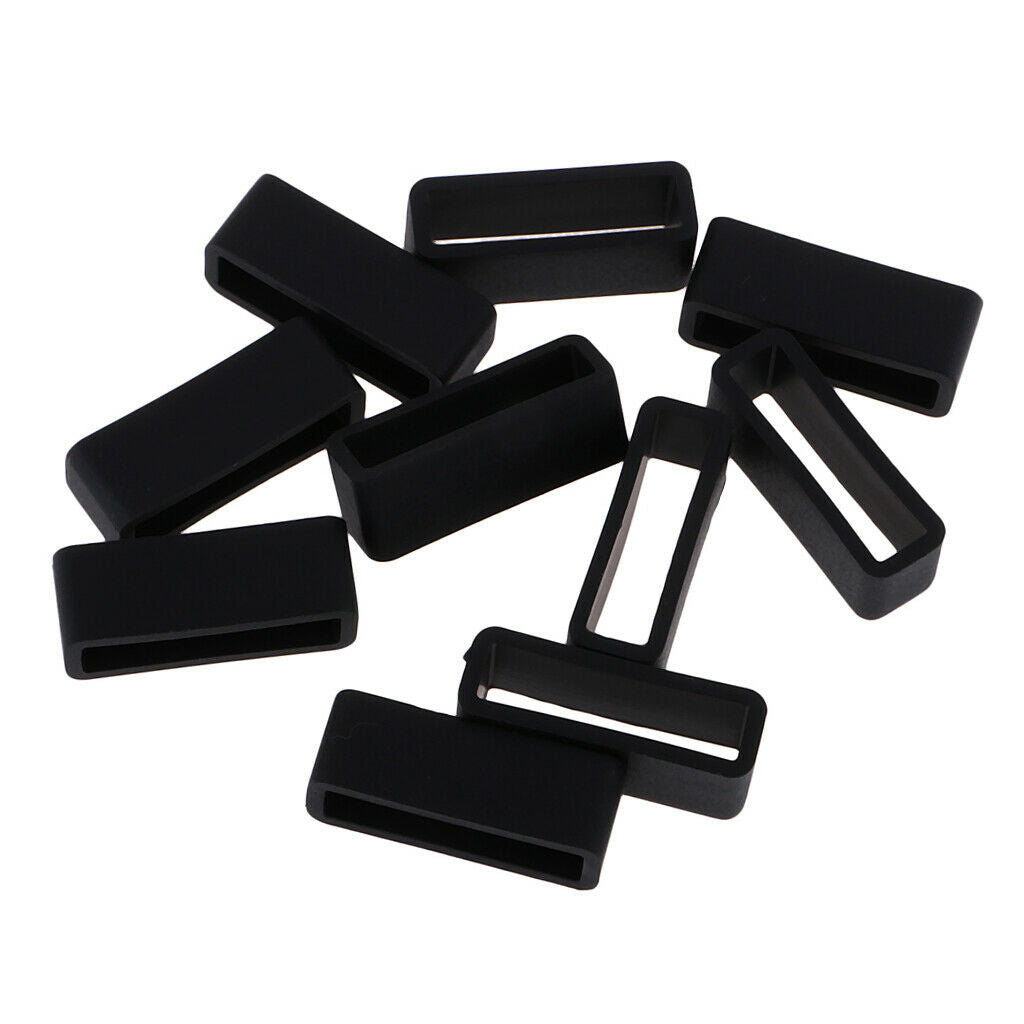20 Pieces Black White Silicone Rubber Watch Strap Keeper Retainer Loop Ring