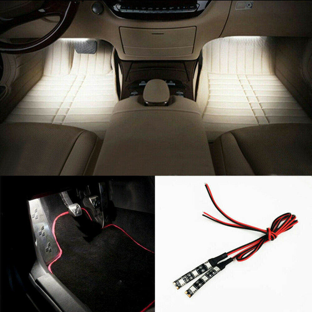 2PC 3-SMD White LED Strip Light For Cup Holder Gauge Cluster Glove Box Foot Area