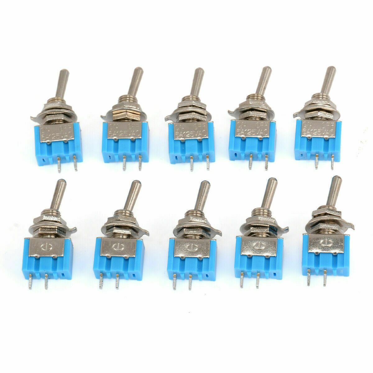 10Pcs 2 Pin SPST ON-OFF 2 Position 6A 125V AC Mini Toggle Switches MTS-101