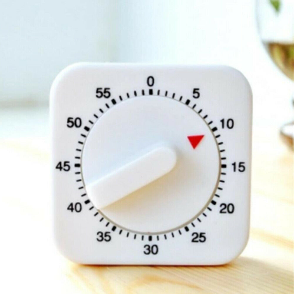 60 Minutes Kitchen Timer Count Down Alarm Reminder White Square Mechanical Timer