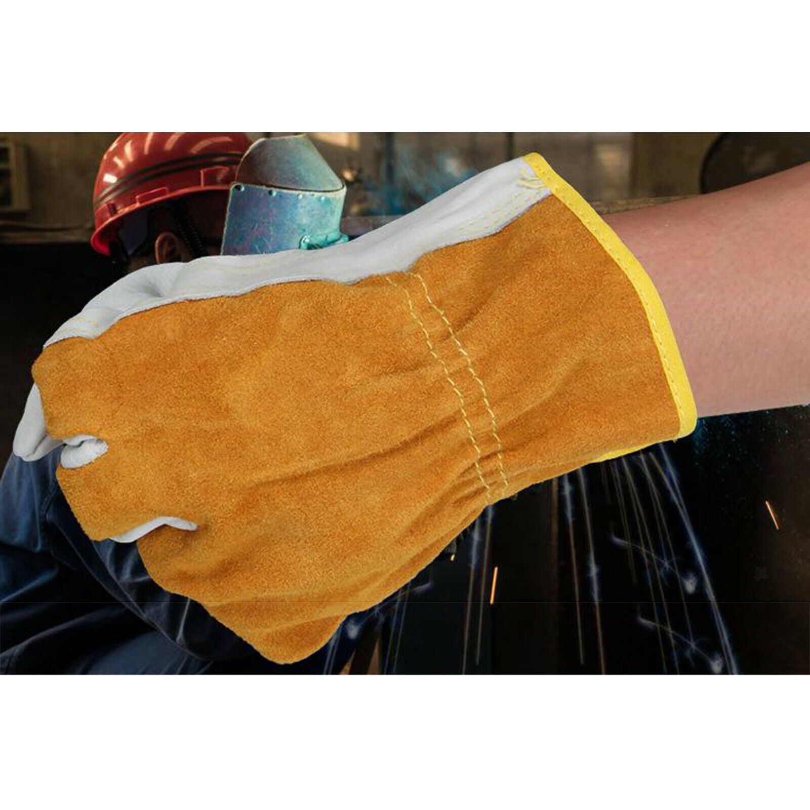 2xCowhide Welding Gloves Unisex Working Welding Safety Gloves BBQ Gloves