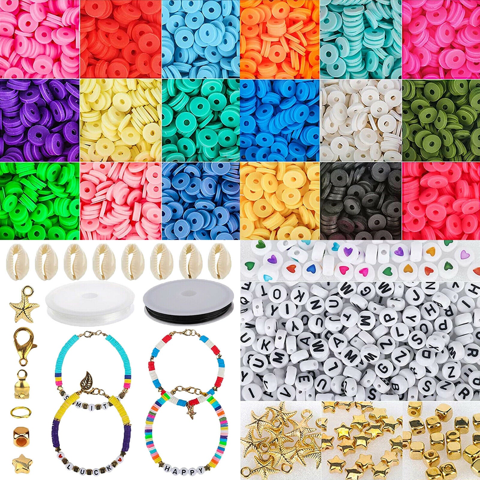 4995 Pcs Clay Heishi Beads Round Beads Kit Handmade Loose Spacer Beads